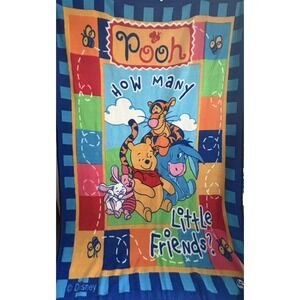 Vintage Disney Winnie the Pooh Piglet Tigger Eeyore Oversized Blanket 7'x5' Rare